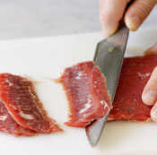 Photograph of cutting meat against the grain.